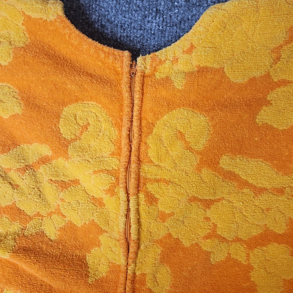 Vintage Terry Towel Handmade Cover Up Top MCM Cannon Orange Fringe - Picture 11 of 13
